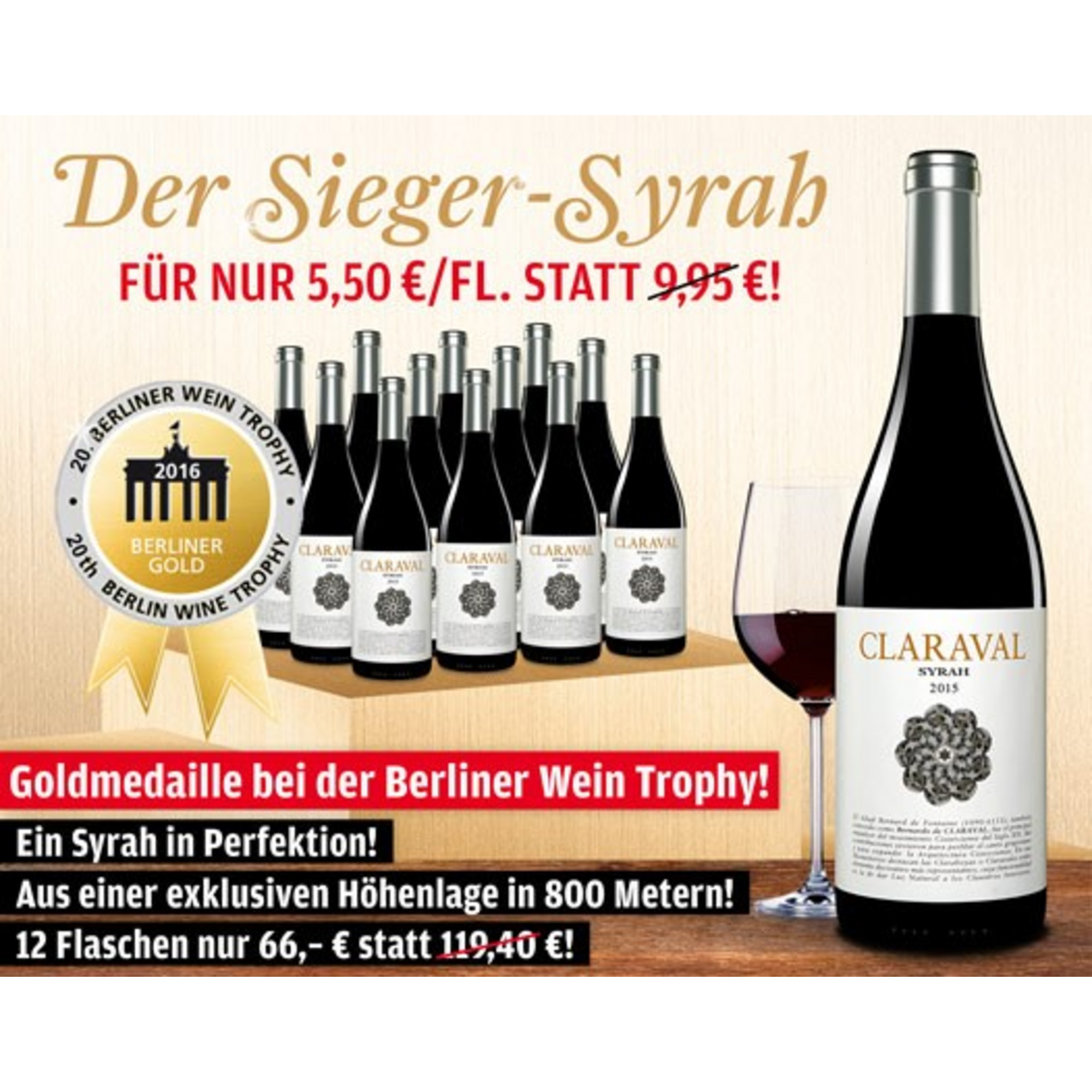 Claraval Syrah 2015 - 12er E*Special  Februar 2017  9L 13.5% Vol. Trocken Weinpaket aus Spanien 21859 vinos DE