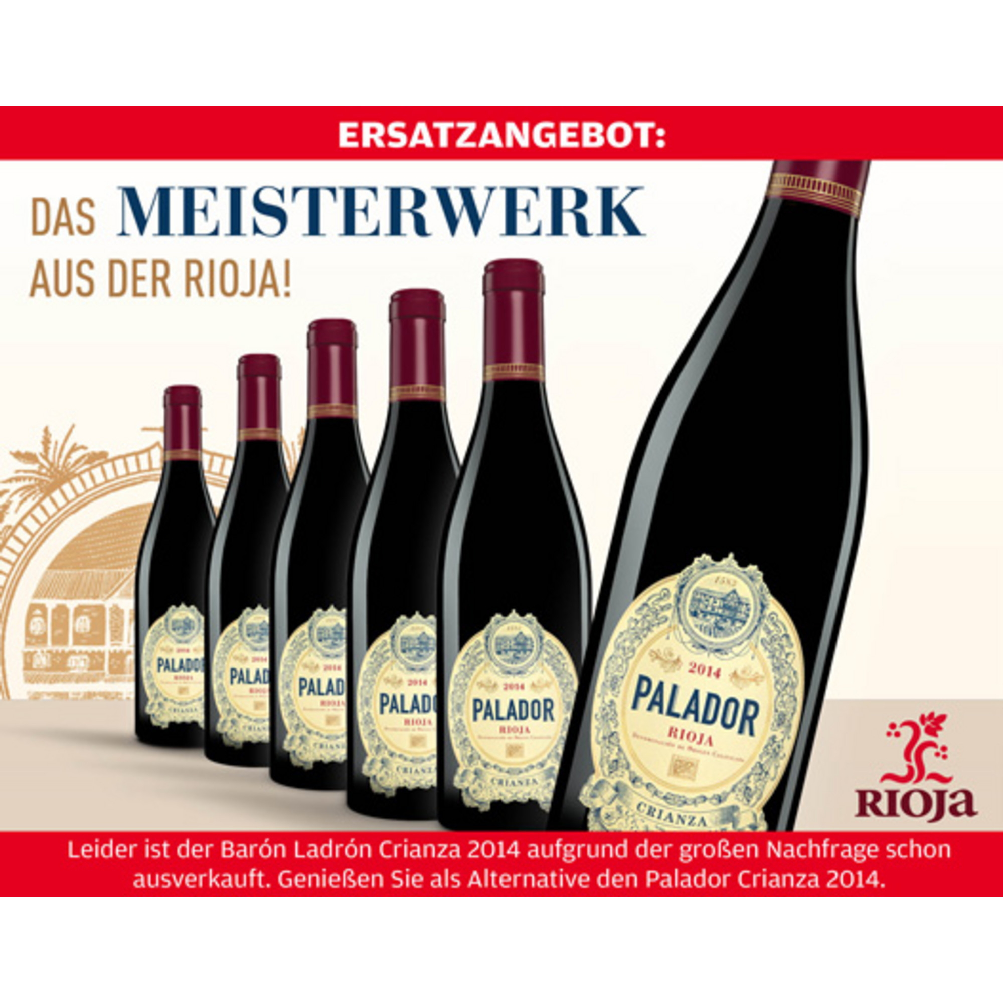 Ersatzangebot Palador Crianza 2014  4.5L 14.5% Vol. Trocken Weinpaket aus Spanien 23887 vinos DE