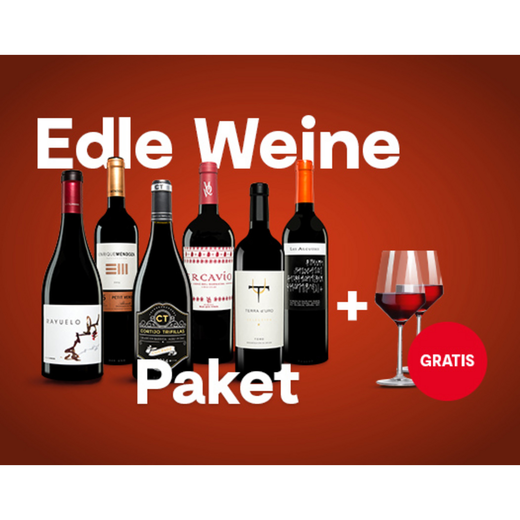 Edle Weine Paket + Gratis-Gläser-Set  4.5L Weinpaket aus Spanien 26816 vinos DE