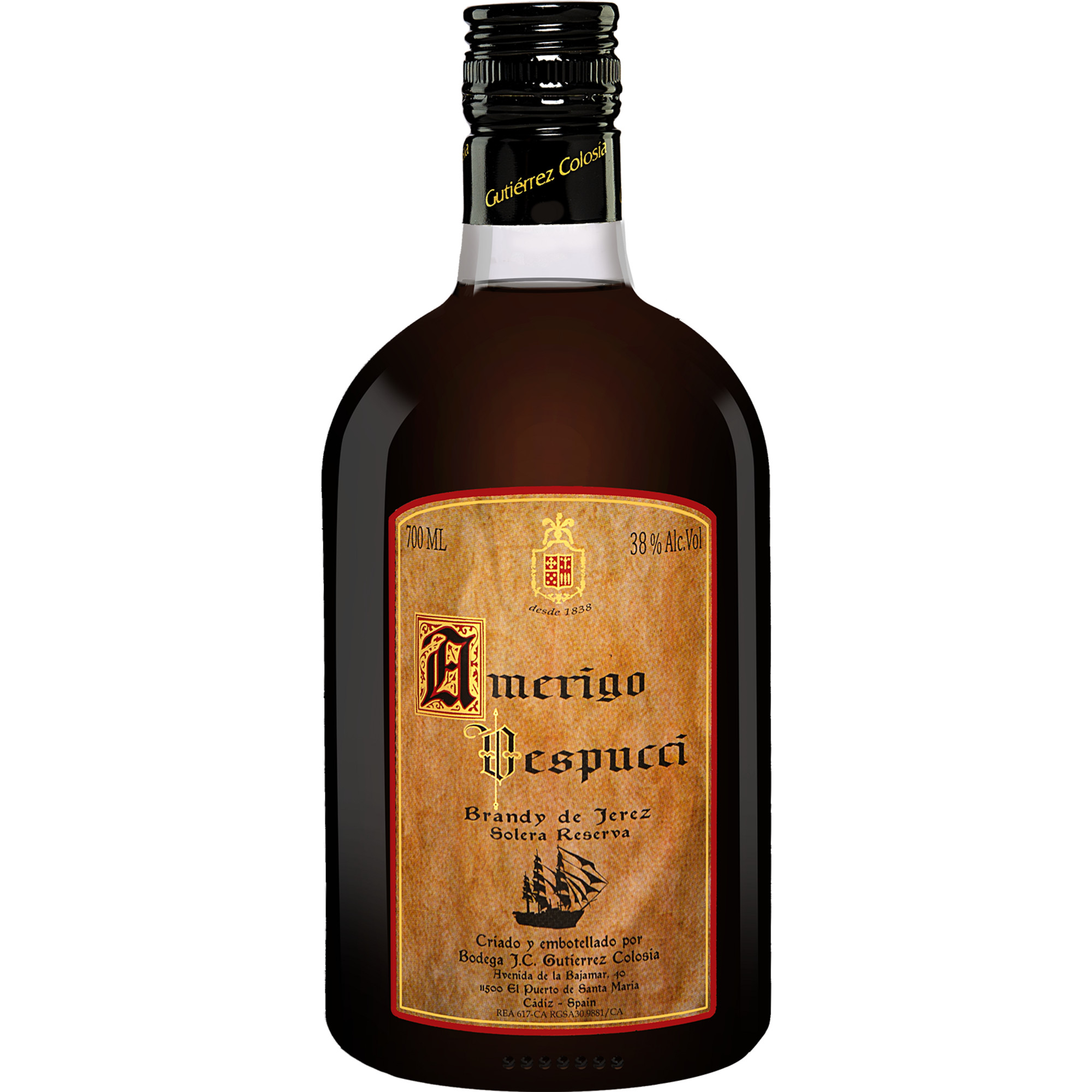 Brandy Gutiérrez-Colosía Solera Reserva »Amerigo Vespucci«  0.7L 38% Vol. Brandy aus Spanien