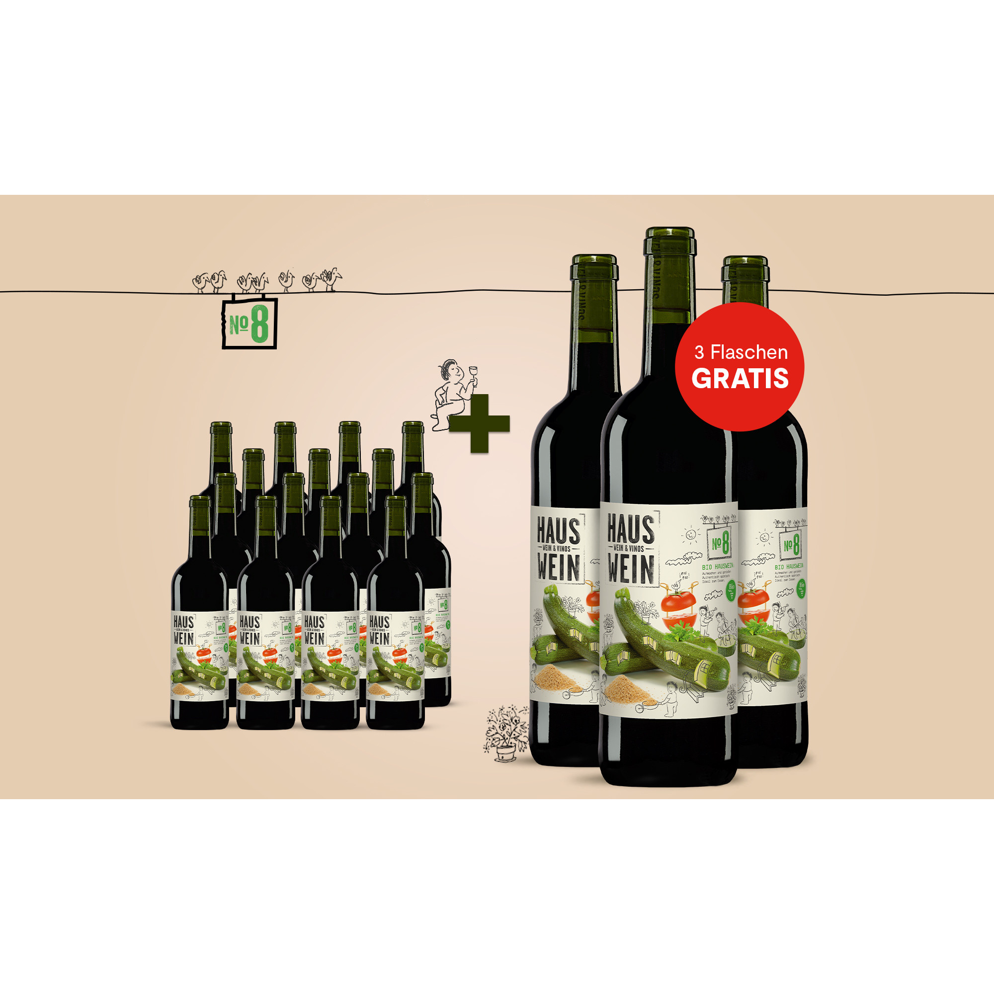 Hauswein Nr. 8 Tinto Bio  13.5L Trocken Weinpaket aus Spanien 31278 vinos DE