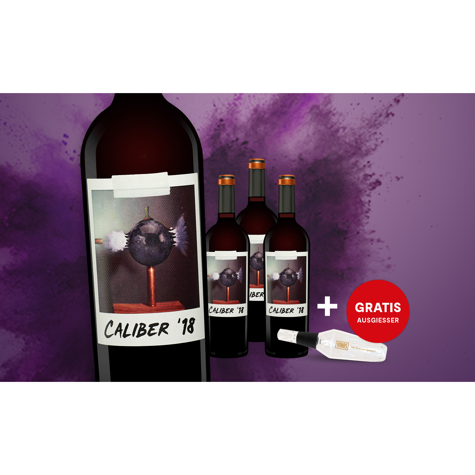 Caliber 2018 + gratis AirVin Ausgießer  3L 14.5% Vol. Trocken Weinpaket aus Spanien 33000 vinos DE
