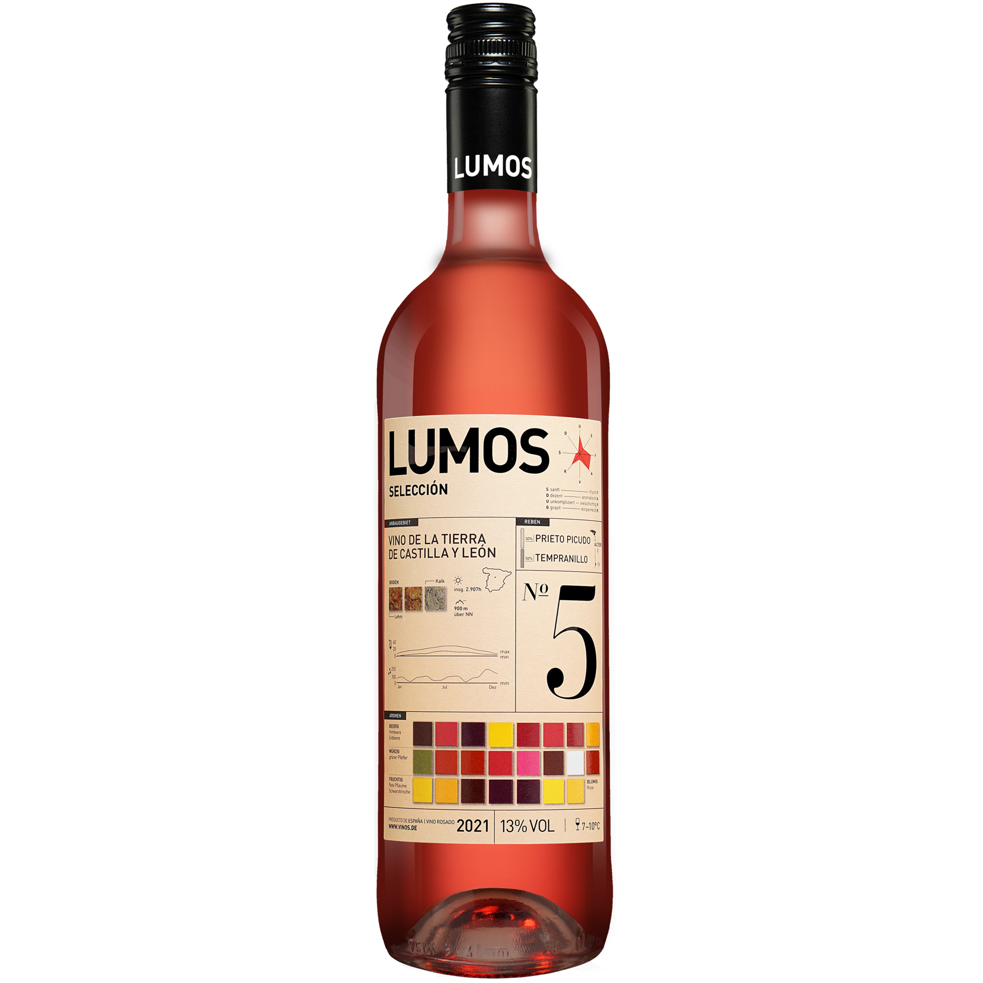 LUMOS No.5 Rosado 2021  0.75L 13% Vol. Roséwein Trocken aus Spanien Rosewein 33406 vinos DE
