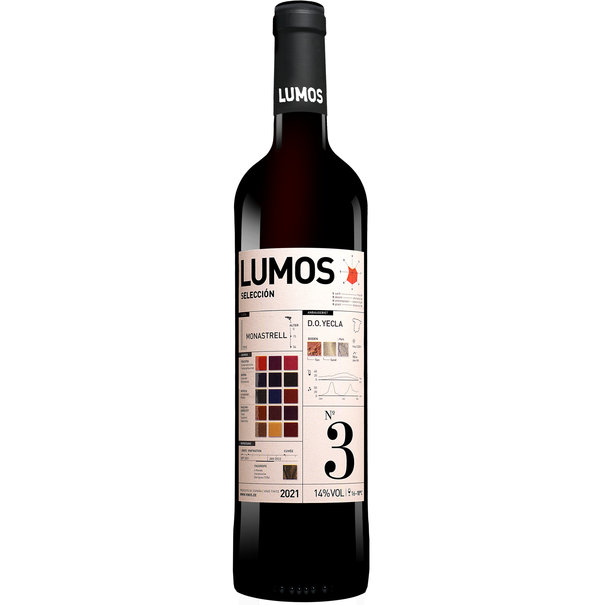 LUMOS No.3 Monastrell 2021  0.75L 14% Vol. Rotwein Trocken aus Spanien Rotwein 33796 vinos DE