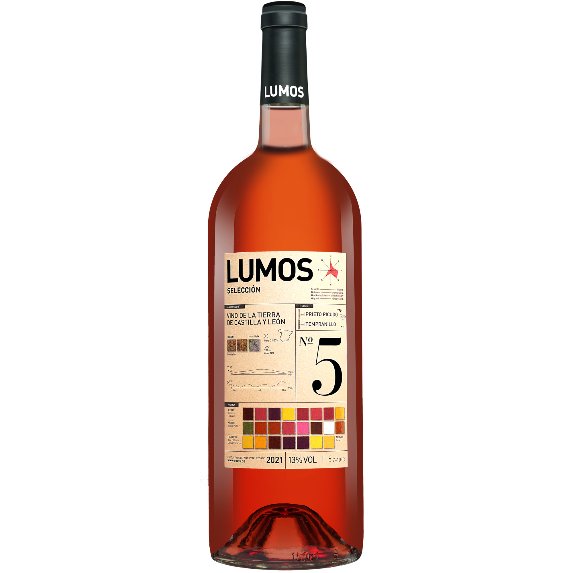 LUMOS No.5 Rosado - 1,5 L. Magnum 2021  1.5L 13% Vol. Roséwein Trocken aus Spanien Rosewein 34443 vinos DE