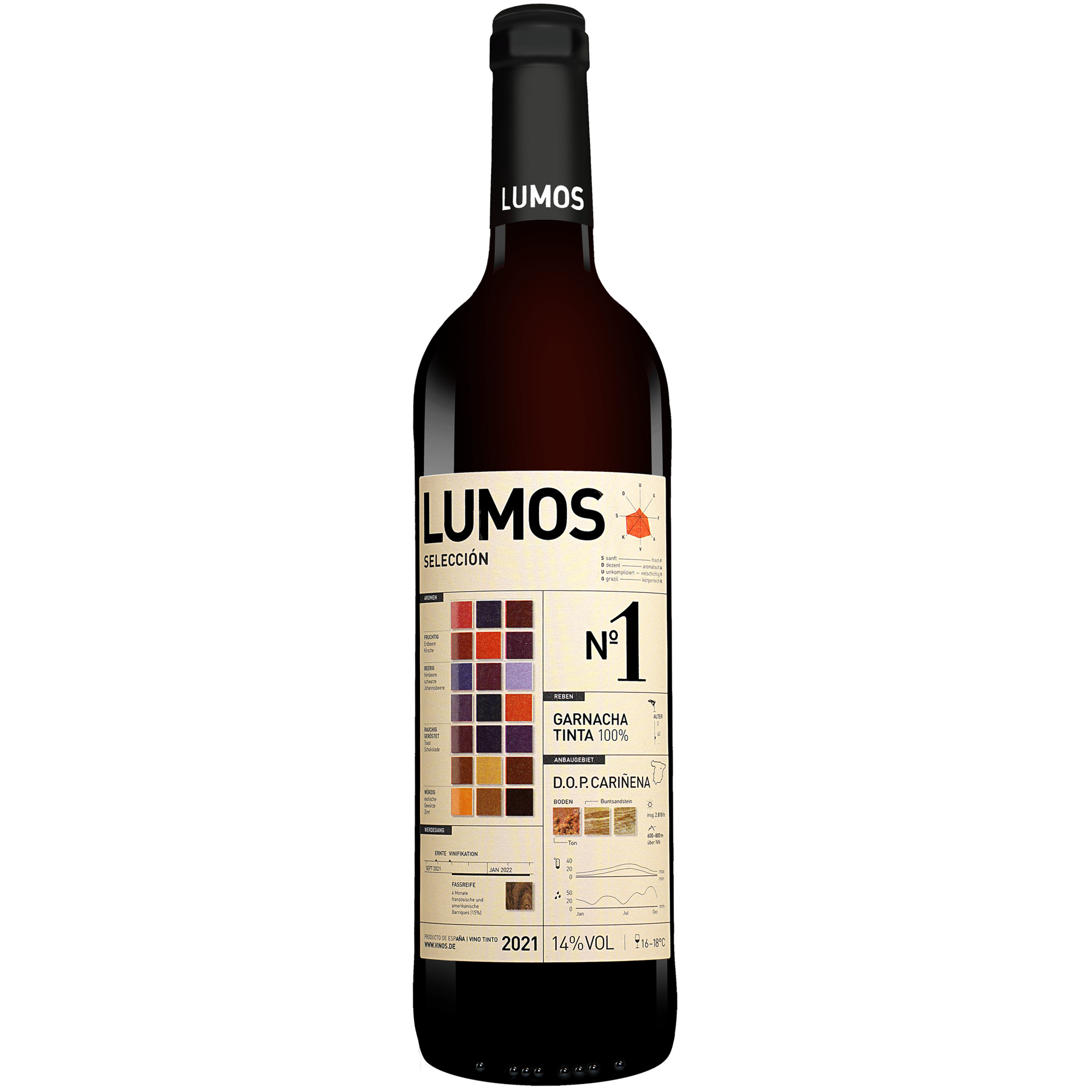 LUMOS No.1 Garnacha 2021  0.75L 14% Vol. Rotwein Trocken aus Spanien Rotwein 34631 vinos DE