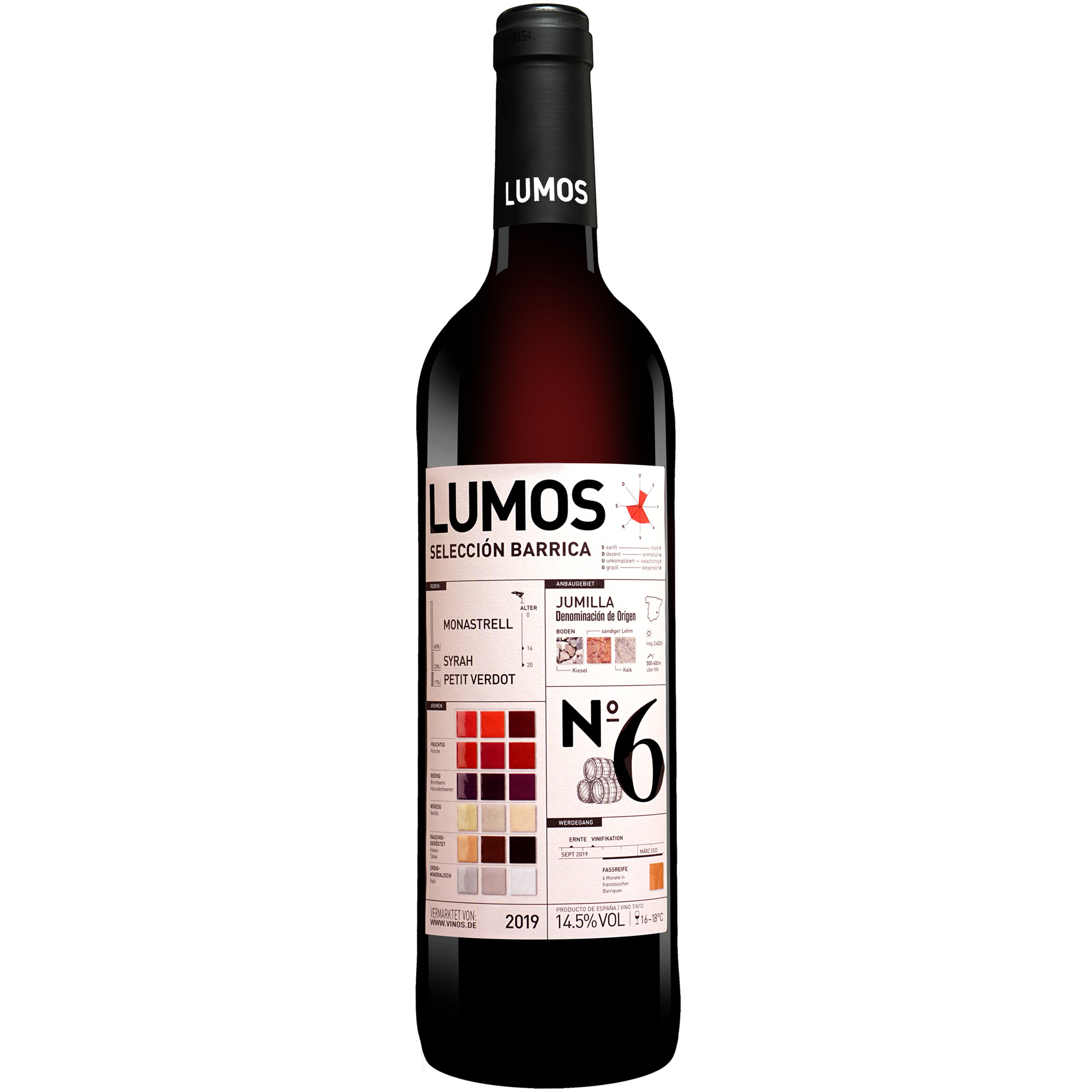 LUMOS No.6 Selección Barrica 2019  0.75L 14.5% Vol. Rotwein Trocken aus Spanien Rotwein 35744 vinos DE