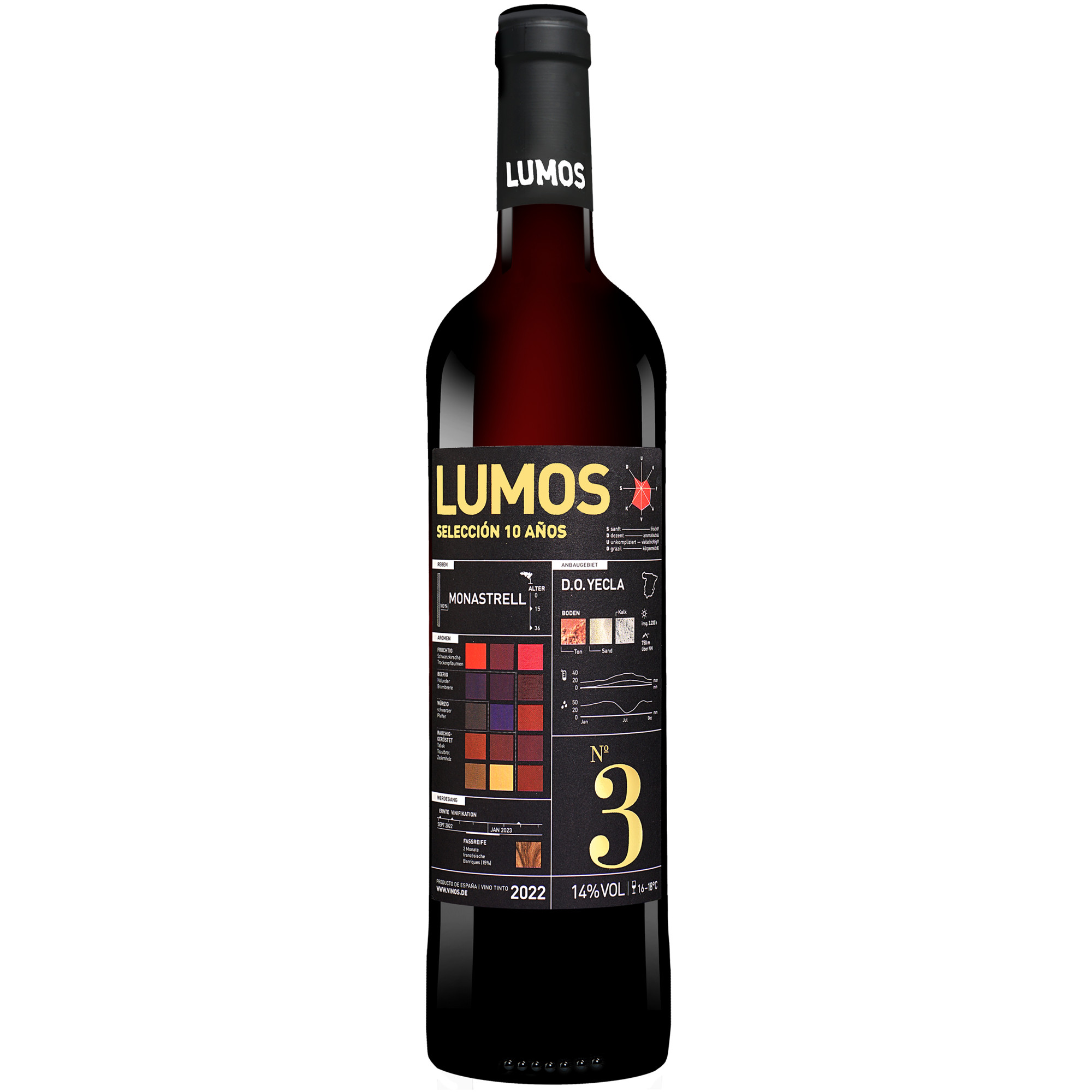 LUMOS No.3 Monastrell 2022  0.75L 14% Vol. Rotwein Trocken aus Spanien Rotwein 36211 vinos DE