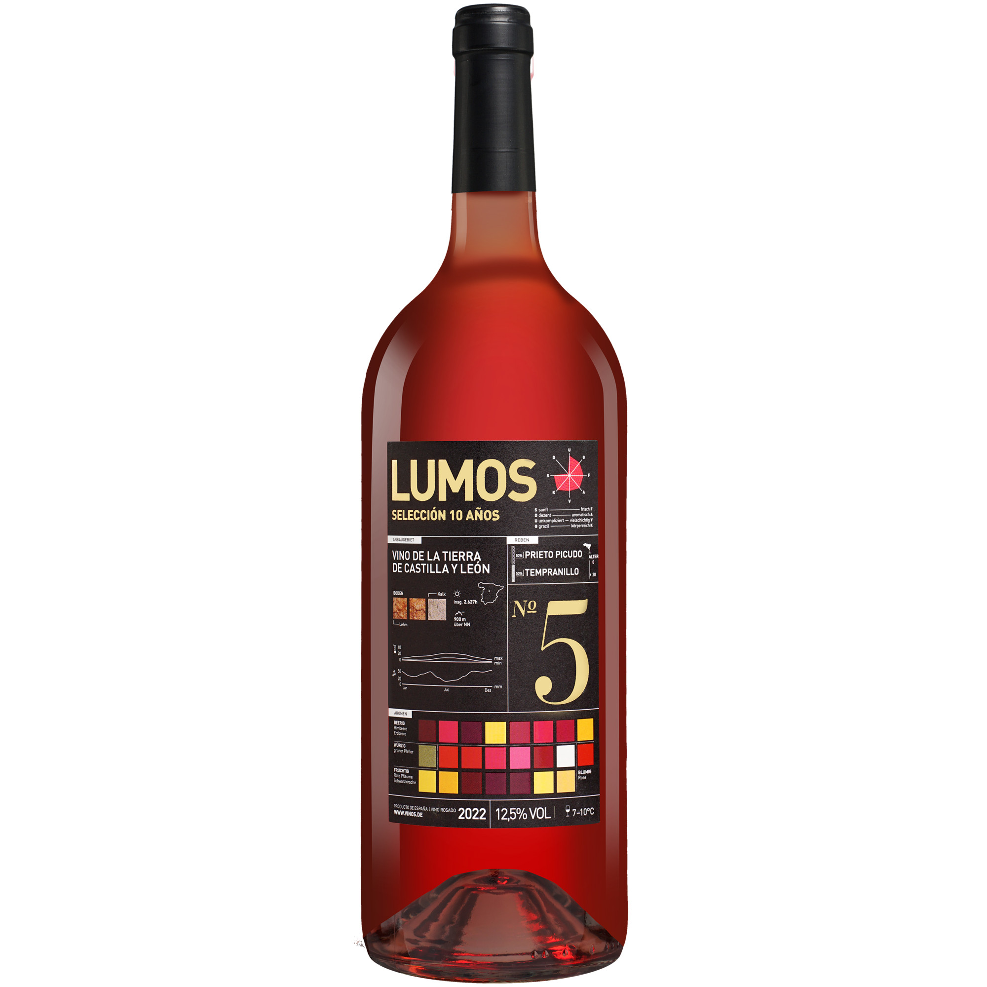 LUMOS No.5 Rosado - 1,5 L. Magnum 2022  1.5L 12.5% Vol. Roséwein Trocken aus Spanien Rosewein 36804 vinos DE