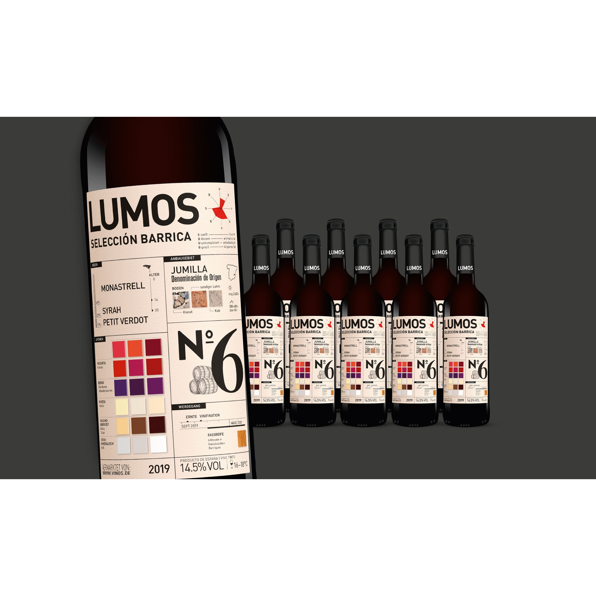 LUMOS No.6 Selección Barrica 2019  7.5L 14.5% Vol. Weinpaket aus Spanien 37649 vinos DE