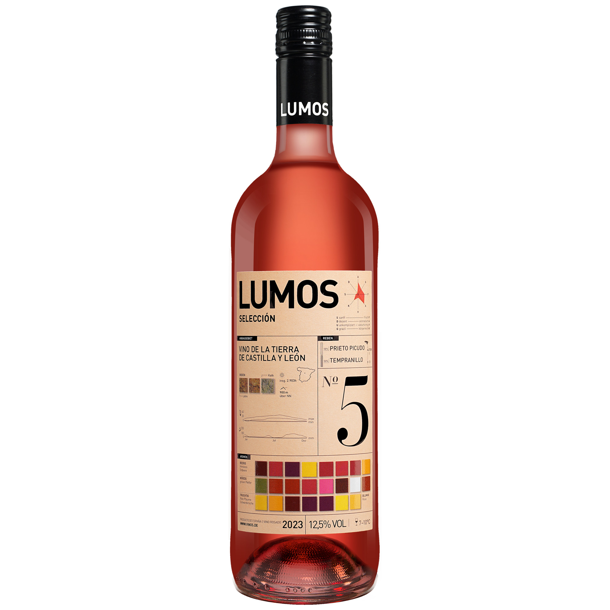 LUMOS No.5 Rosado 2023  0.75L 12.5% Vol. Roséwein Trocken aus Spanien Rosewein 37685 vinos DE
