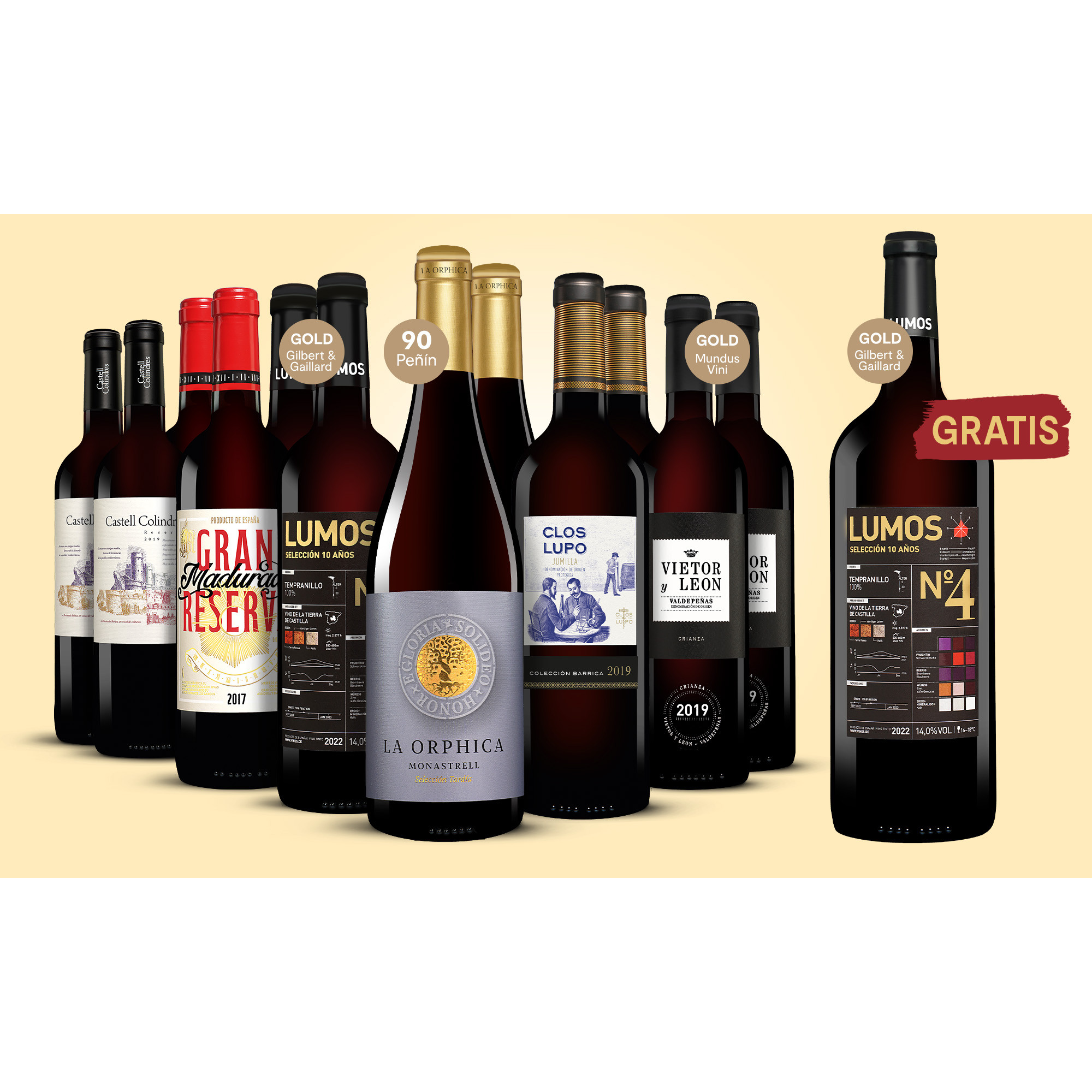 Topseller-Paket + GRATIS LUMOS No.4  10.5L Weinpaket aus Spanien 37764 vinos DE