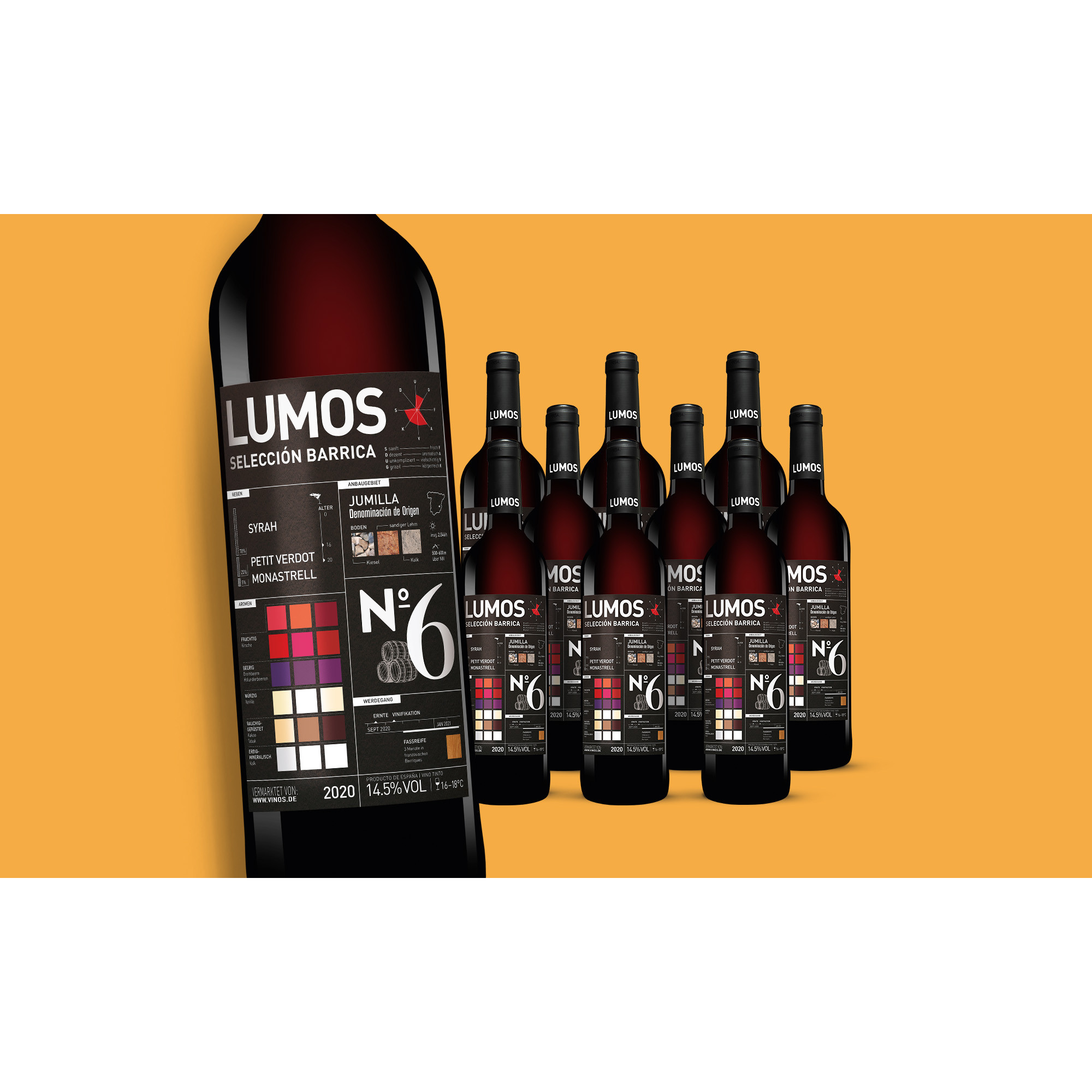LUMOS No.6 Selección Barrica 2020  7.5L 14.5% Vol. Weinpaket aus Spanien 38106 vinos DE