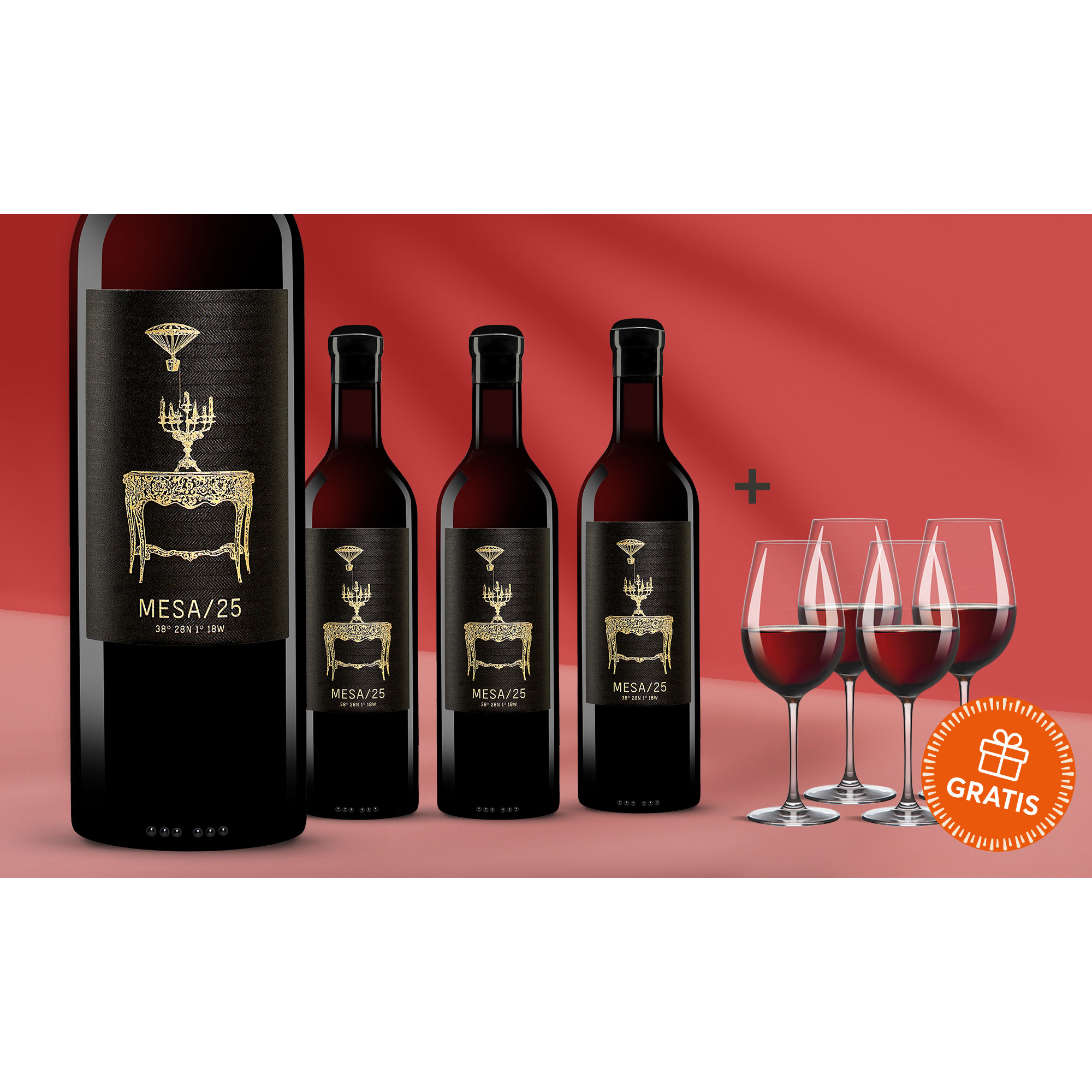 MESA/25 + 4 Gläser GRATIS  3L Weinpaket aus Spanien 39402 vinos DE