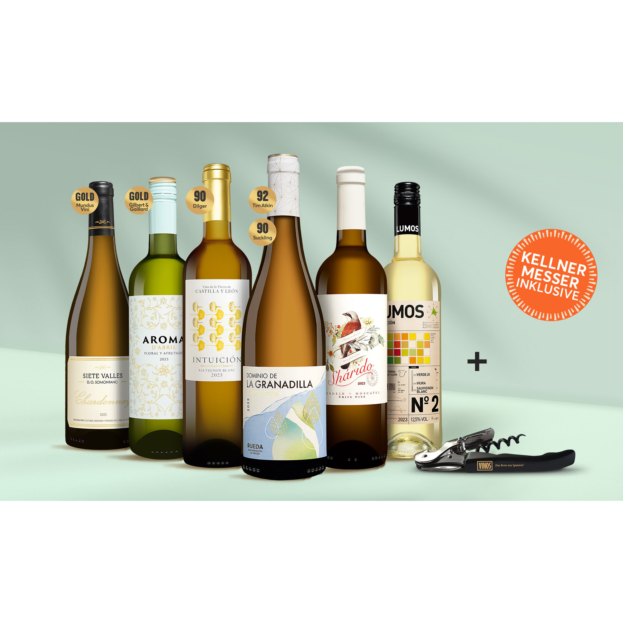 Weißwein-Paket inklusive Kellnermesser  4.5L Weinpaket aus Spanien 39592 vinos DE