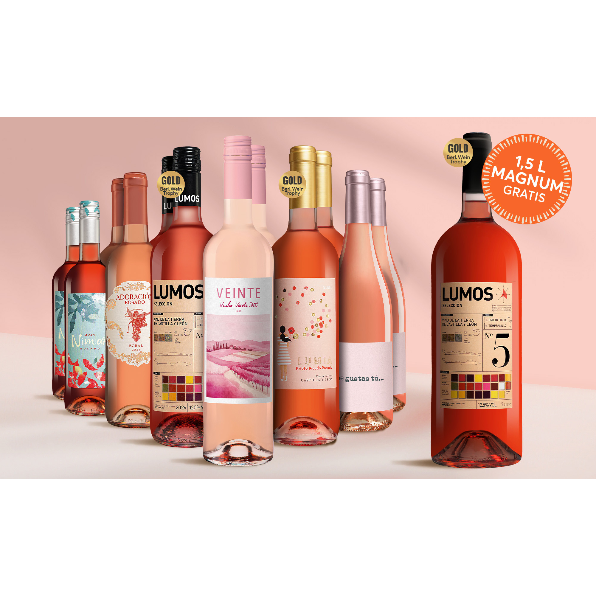 Rosé-Genießer-Paket + Gratis Magnum LUMOS No.5 2024  10Weinpaket aus Spanien